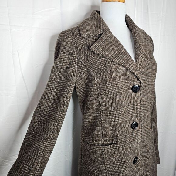 Merona Wool Blend Houndstooth Coat Brown Elbow Patch Equestrian Academia Size S - Picture 5 of 15